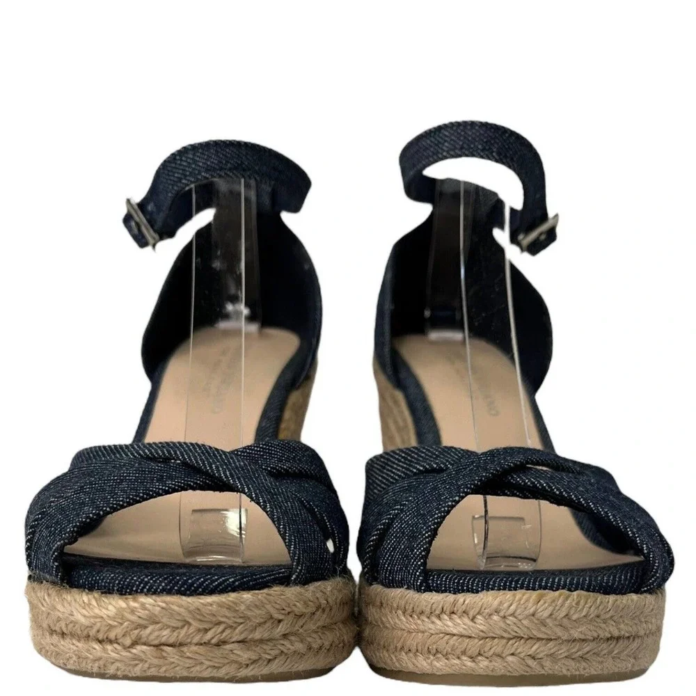 Christian Siriano Espadrille Wedge Ankle Strap Denim Blue Sandals 8